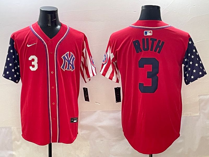 Men New York Yankees 3 Ruth Red a generation of national flags Jointly Name 2025 Nike MLB Jersey style 2